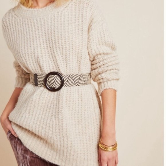 NWT Anthropologie Handmade Cottage Neutral Oversized Wool Knit CAMILA Sweater M - Picture 1 of 11